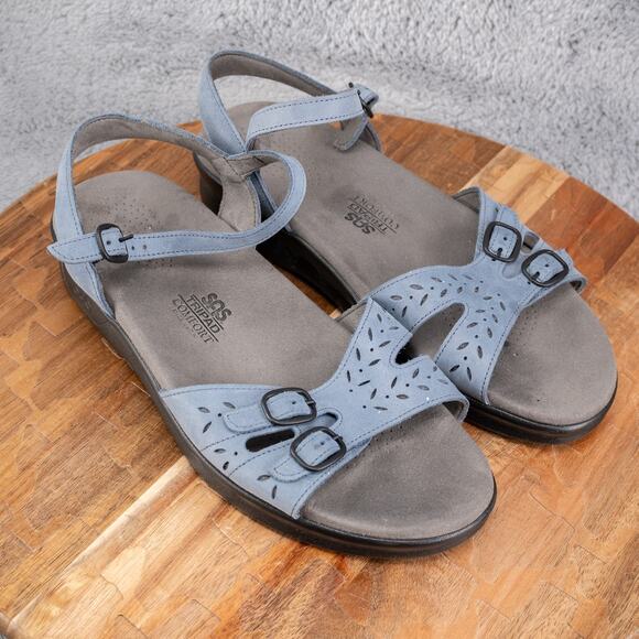 SAS Duo Quarter Comfort Sandals Womens Size 9 W Blue Leather Strap Shoes - Picture 1 of 6